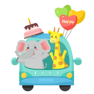 卡通动物蛋糕小汽车元素GIF动态图气球表情包